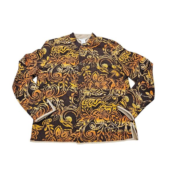 Vtg Laura Ashley Quilted Silk Jacket Womens M Brown Orange Floral Boho Cottage - Picture 1 of 8